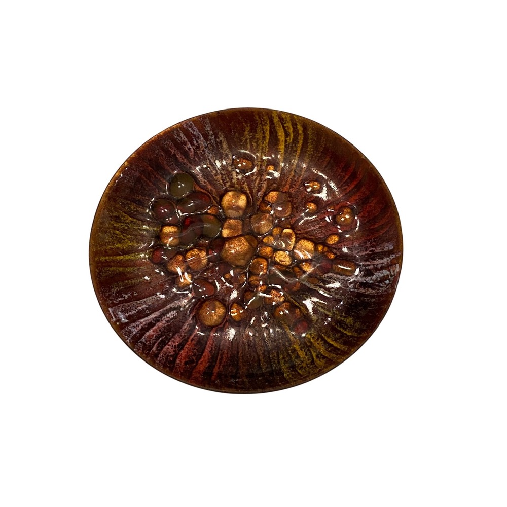 Vintage Mid Century Enamel on Copper Dish Brutalist Volcano Glaze MCM